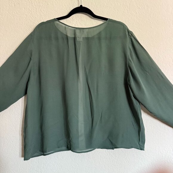 Eileen Fisher System Women's Sheer SZ Large Silk Blouse jacket Open Front Glam - Picture 7 of 14